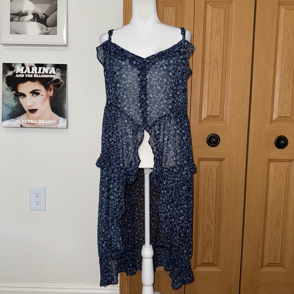NWT Torrid Chiffon Gauze Button Front Tunic Top Floral Blue High Low Plus Size 0